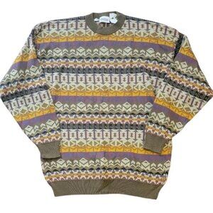Fiume Sweater Pullover Ribbed Long Sleeve Geometric Aztec XL Vintage Pattern